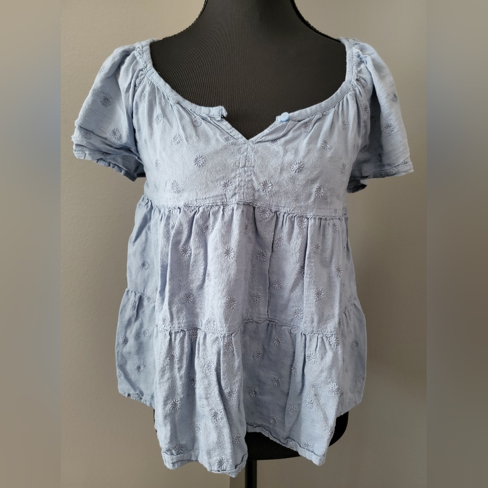 Women's Light Blue Embroidered Top